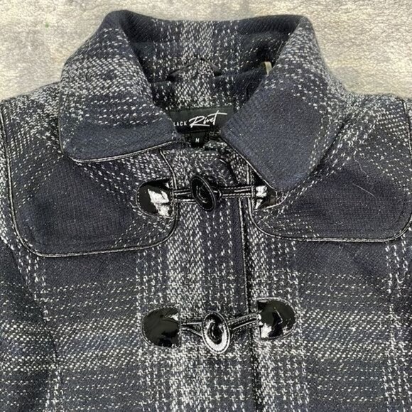 Black Rivet Wool Plaid Toggle Winter Coat in Black White Full Zip Sz M - Picture 4 of 13